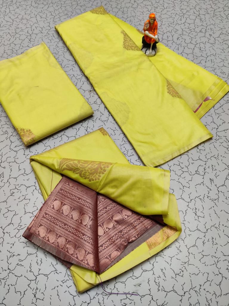 Soft silk borderless saree - canary yellow