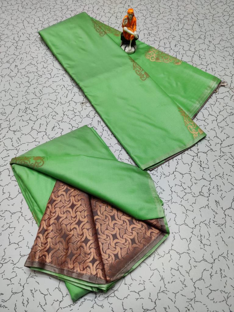 Soft silk borderless saree - mint green