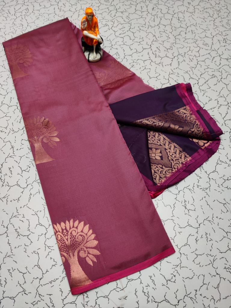 Soft silk borderless saree - garnet pink