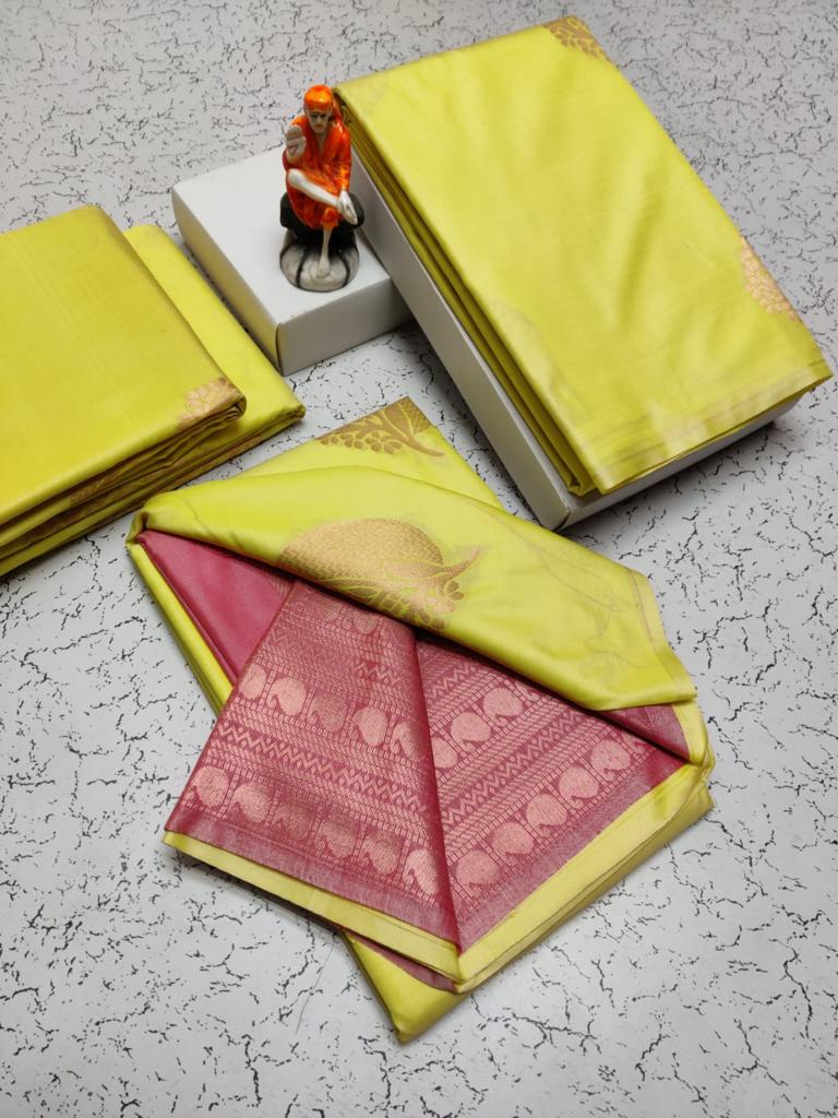 Soft silk borderless saree - canary yellow