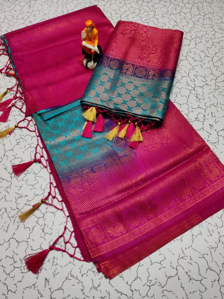 Kubera pattu pink and aquamarine blue