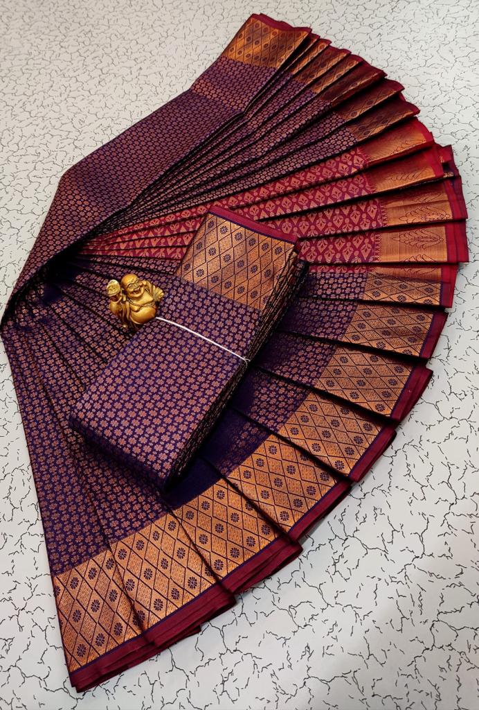 Purple Samudhrika style Semi Kancheepuram saree