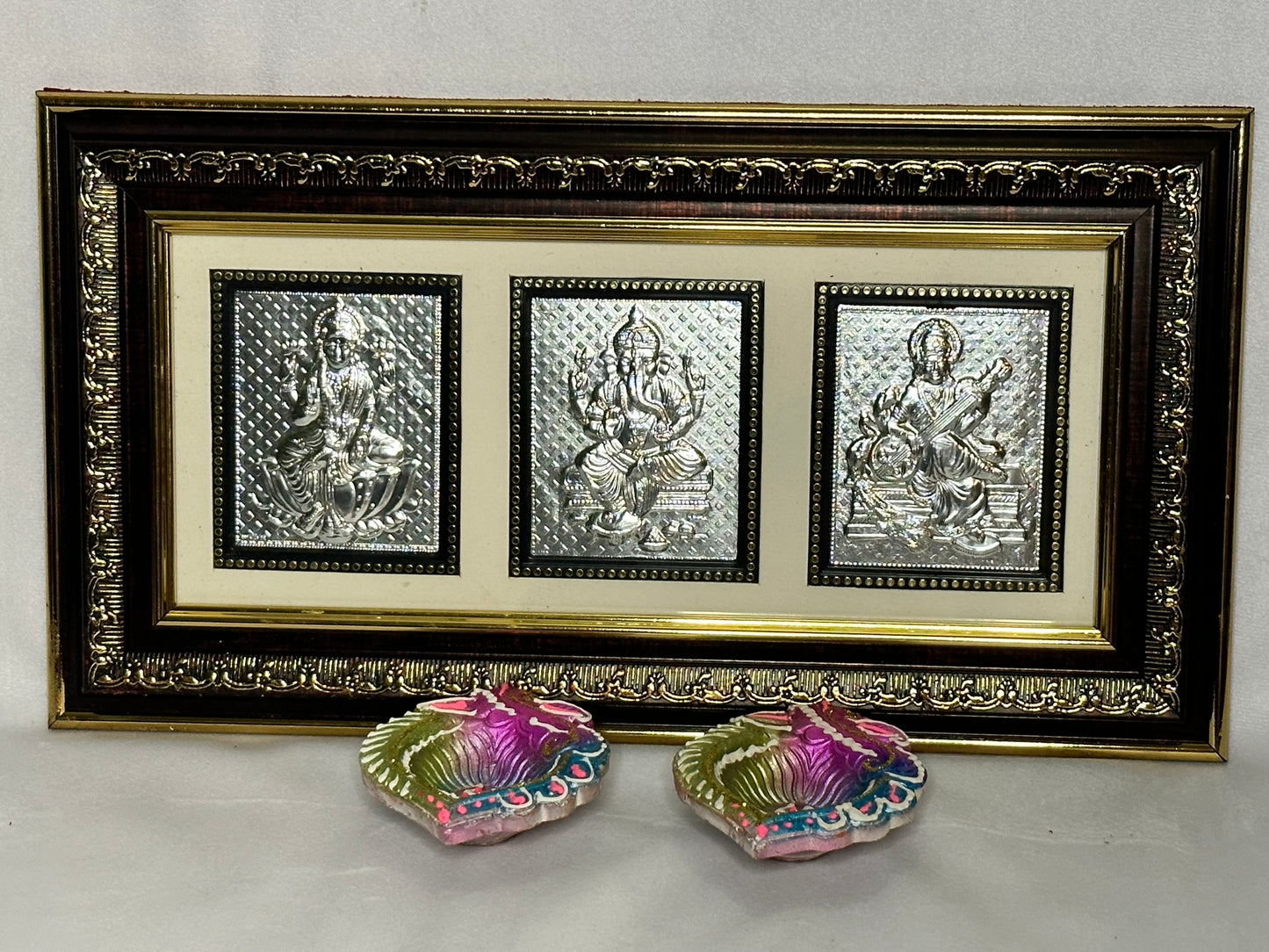 Silver Ganesh Lakshmi Saraswathi Frame
