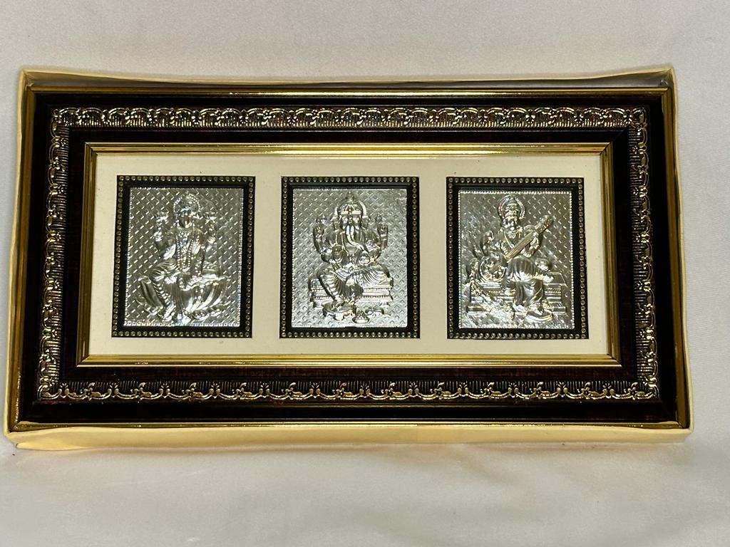 Silver Ganesh Lakshmi Saraswathi Frame