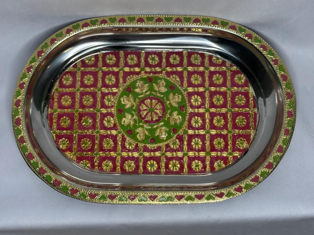 Meenakari Oval Plate with Floral Design