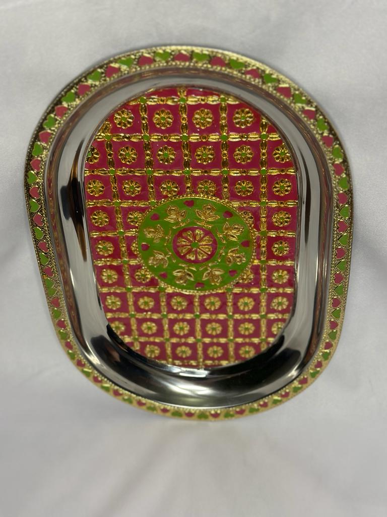 Meenakari Oval Plate with Floral Design