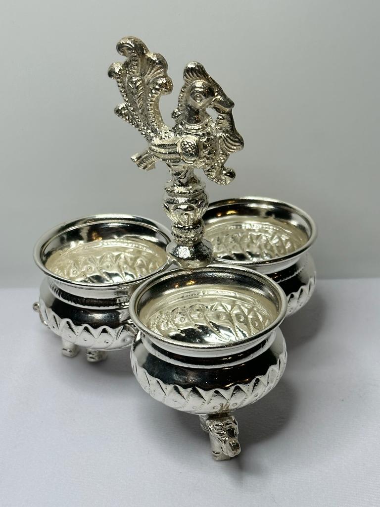 German Silver 3 cups kumkum holder
