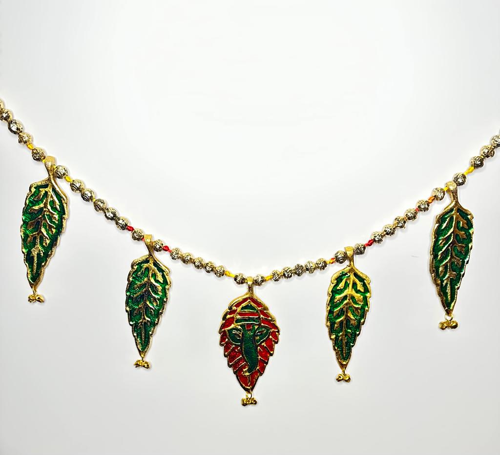 White Metal Thoran - Leaf Motifs (Meenakari Work)