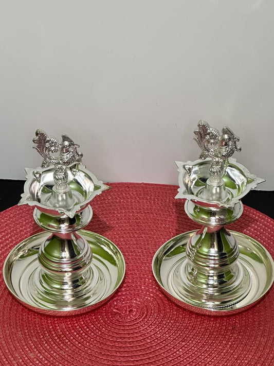 Pair of 8" German Silver lamp with plates
