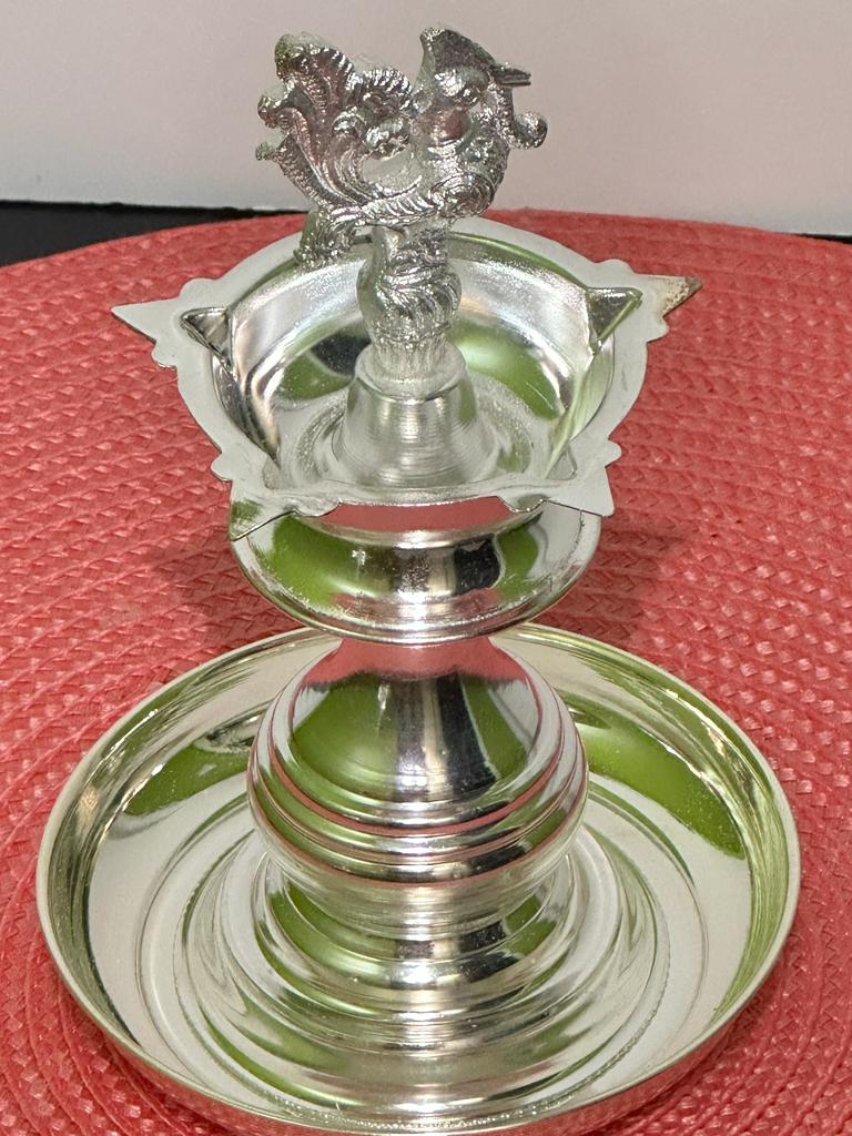 Pair of 8" German Silver lamp with plates