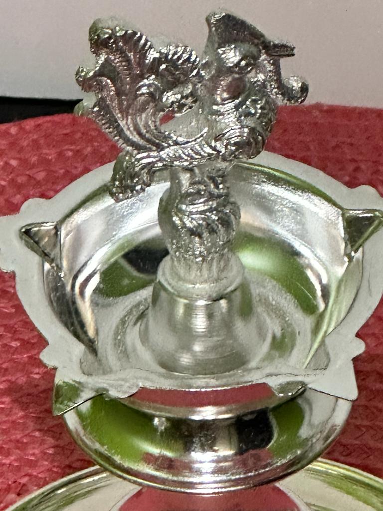 Pair of 8" German Silver lamp with plates