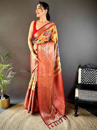 Ramayana Pen Kalamkari Printed Saree