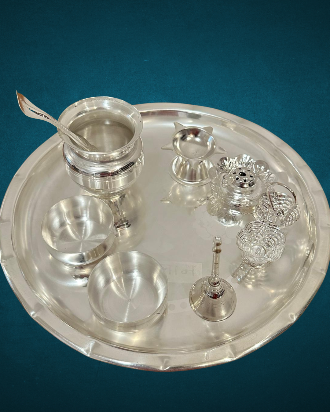 German Silver Pooja Thali Set (10 inches)