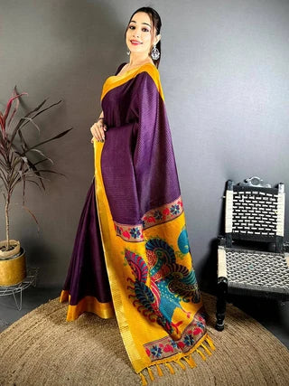 Tussar Zari Chex Kalamkari Saree