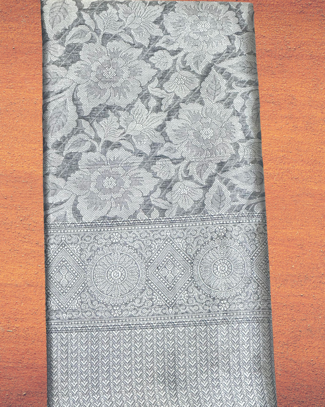 Grey silver zari saree