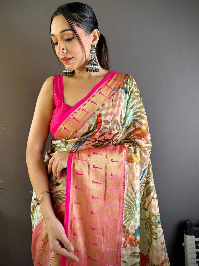 Kalamkari Printed Tissue Saree