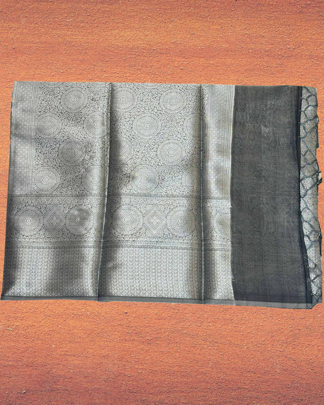 Grey silver zari saree