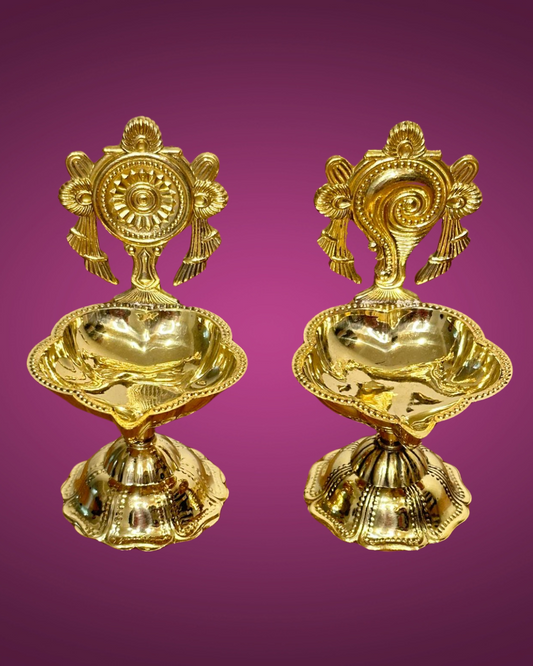 Shanku Chakra Brass Lamp Pair