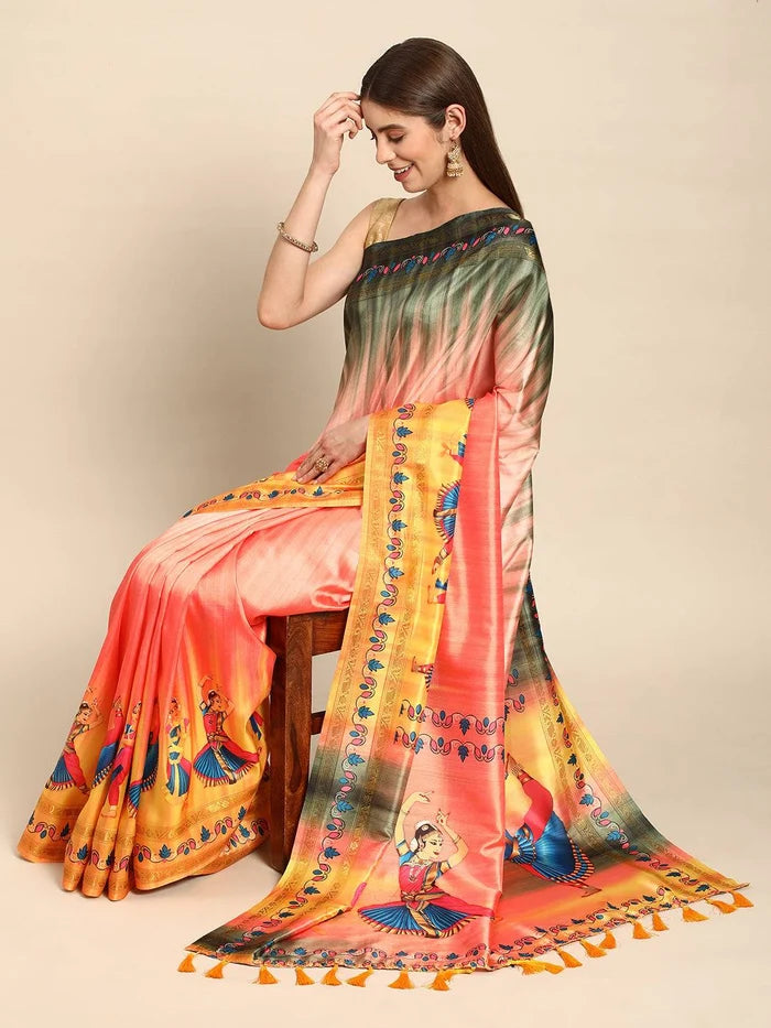 Pichwai Gadwal Pattu Kalmkari Digital Print Designer Saree