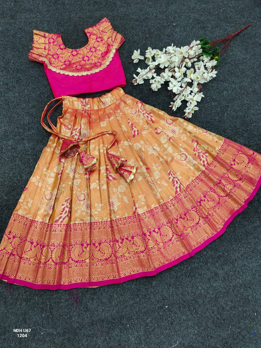 Semi-silk Zari work Pattu pavadai (6 yrs)