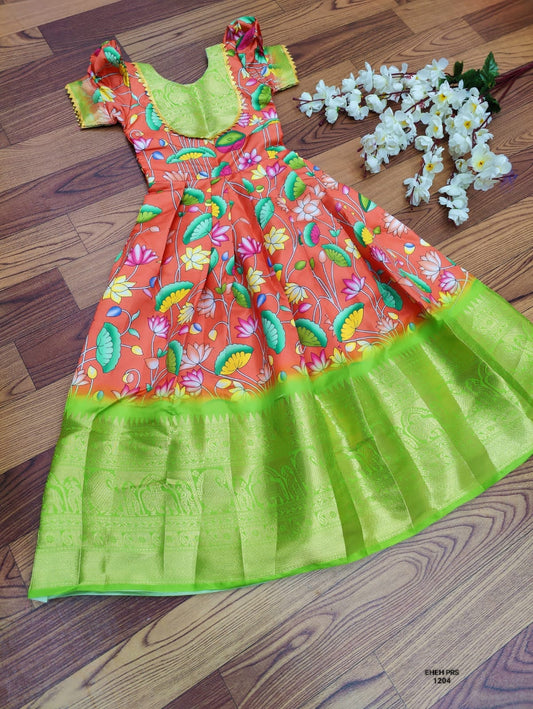 Semi-Silk printed pattu gown ( 1 yr)