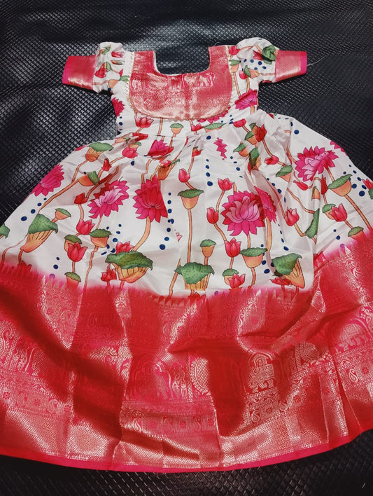 Semi-Silk printed pattu gown ( 2 yrs)