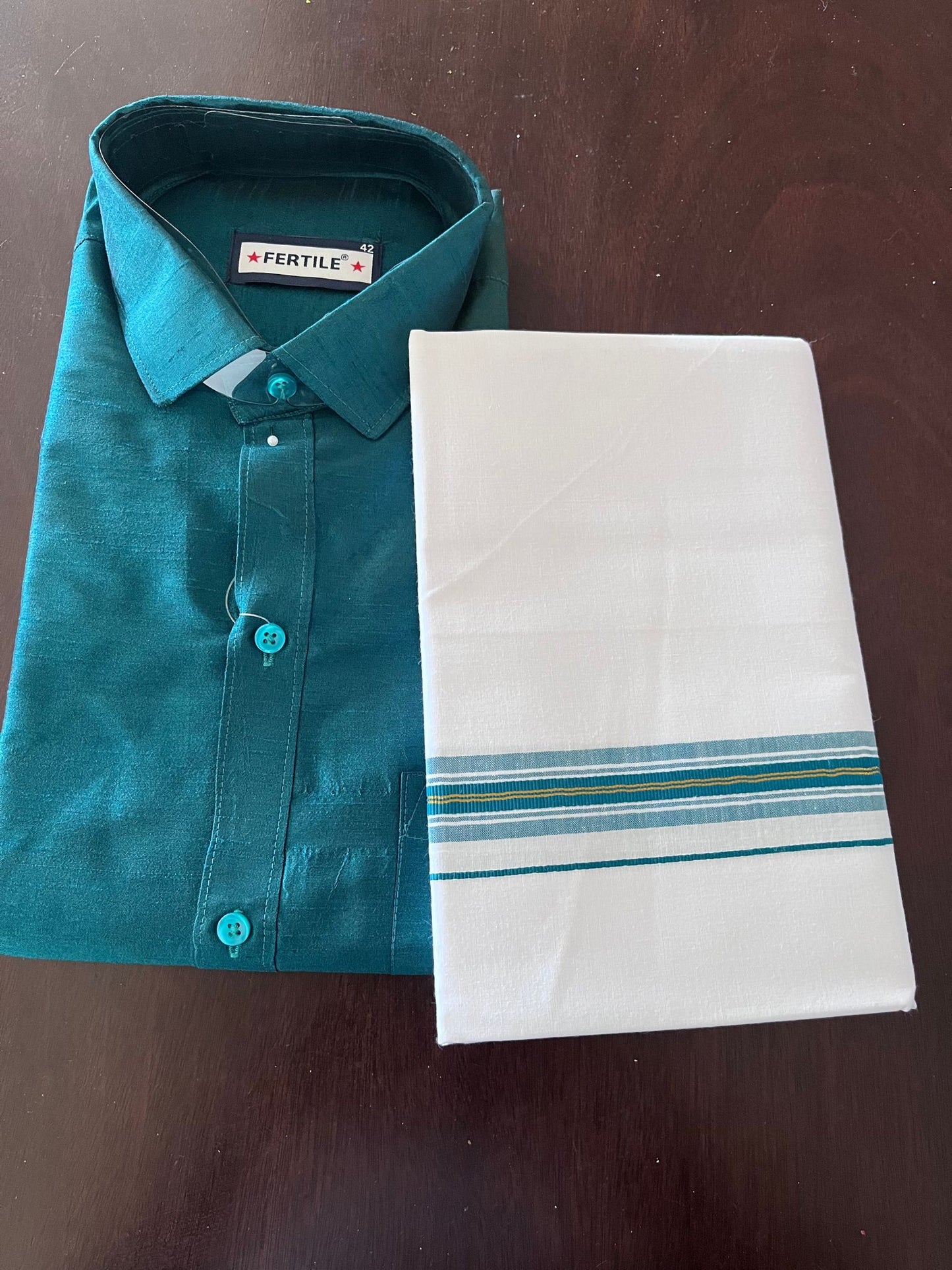 Men's Silk Cotton Shirt- Dhoti set (size 42)