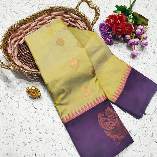 Soft Green with Deep Purple Soft Silk Saree