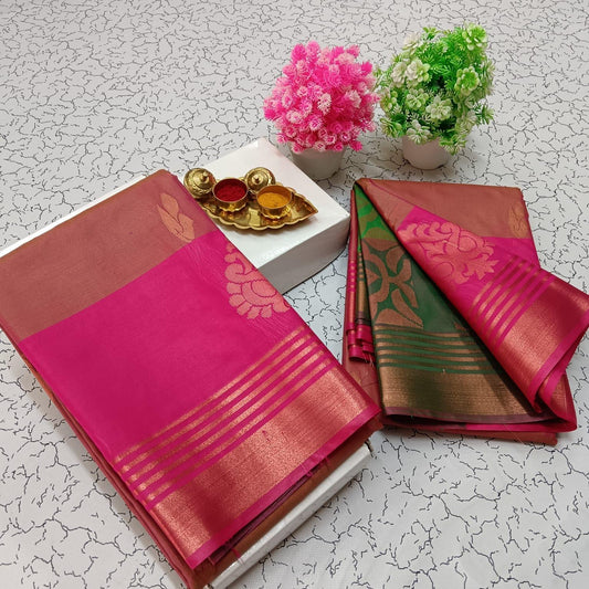 Pink with Green Soft Silk Saree