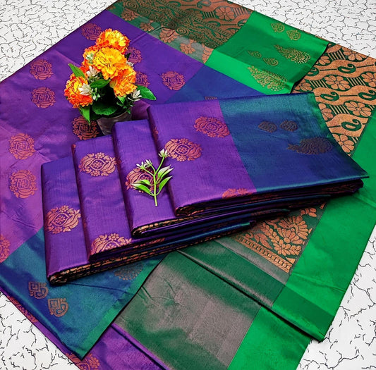 Purple with Green Soft Silk Saree