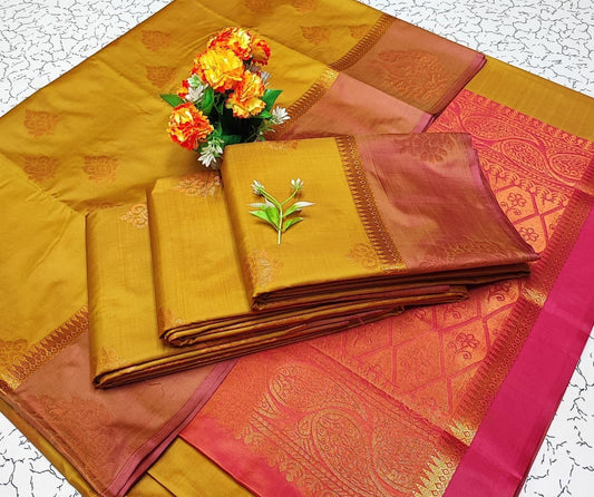 Soft Green with Pink Soft Silk Saree