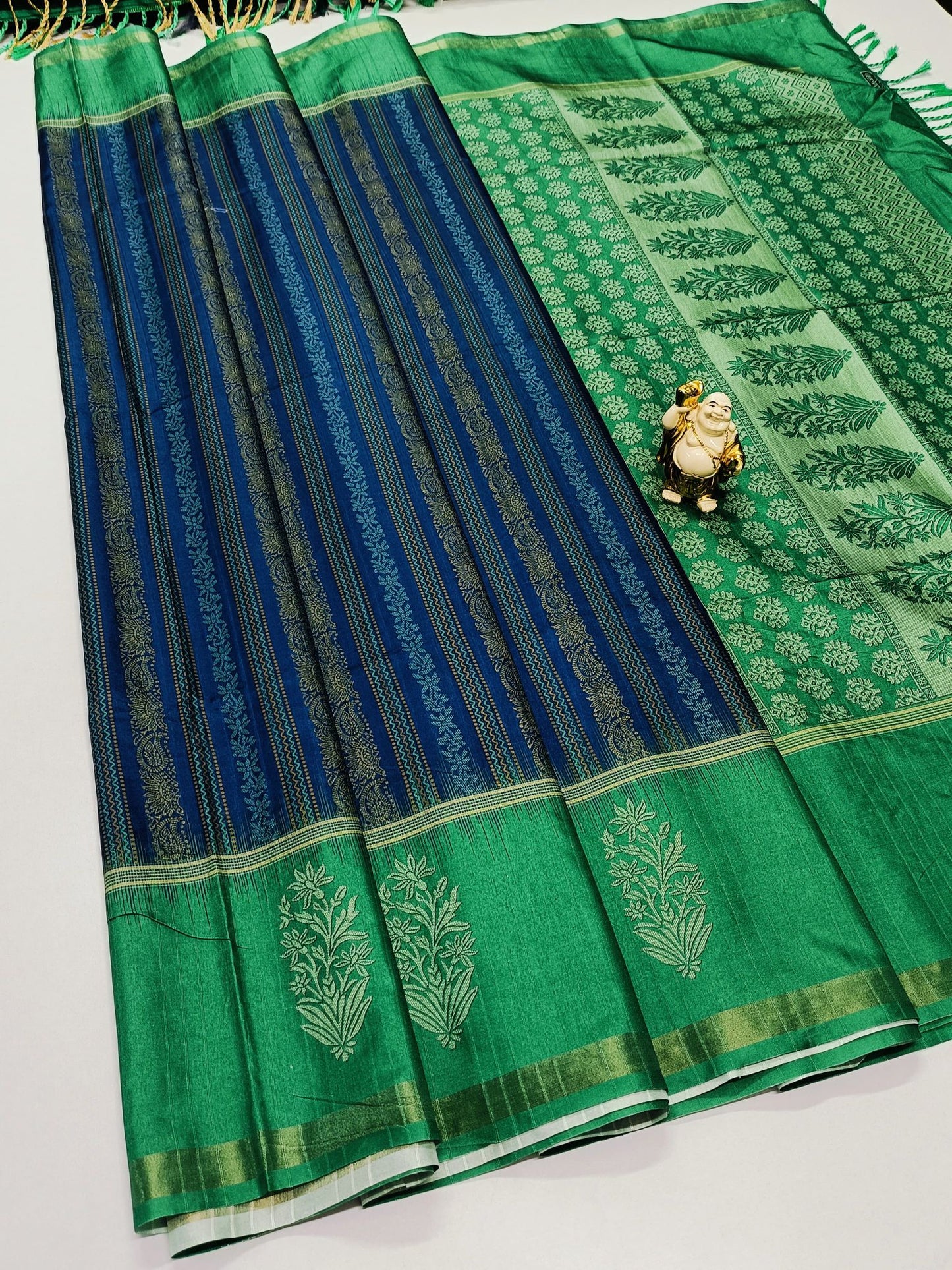 Blue & Green Paper Silk Saree