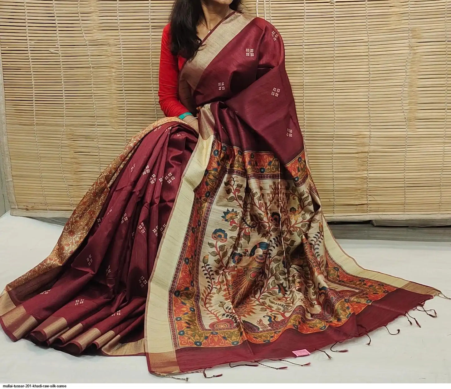 Printed Tusser raw silk saree