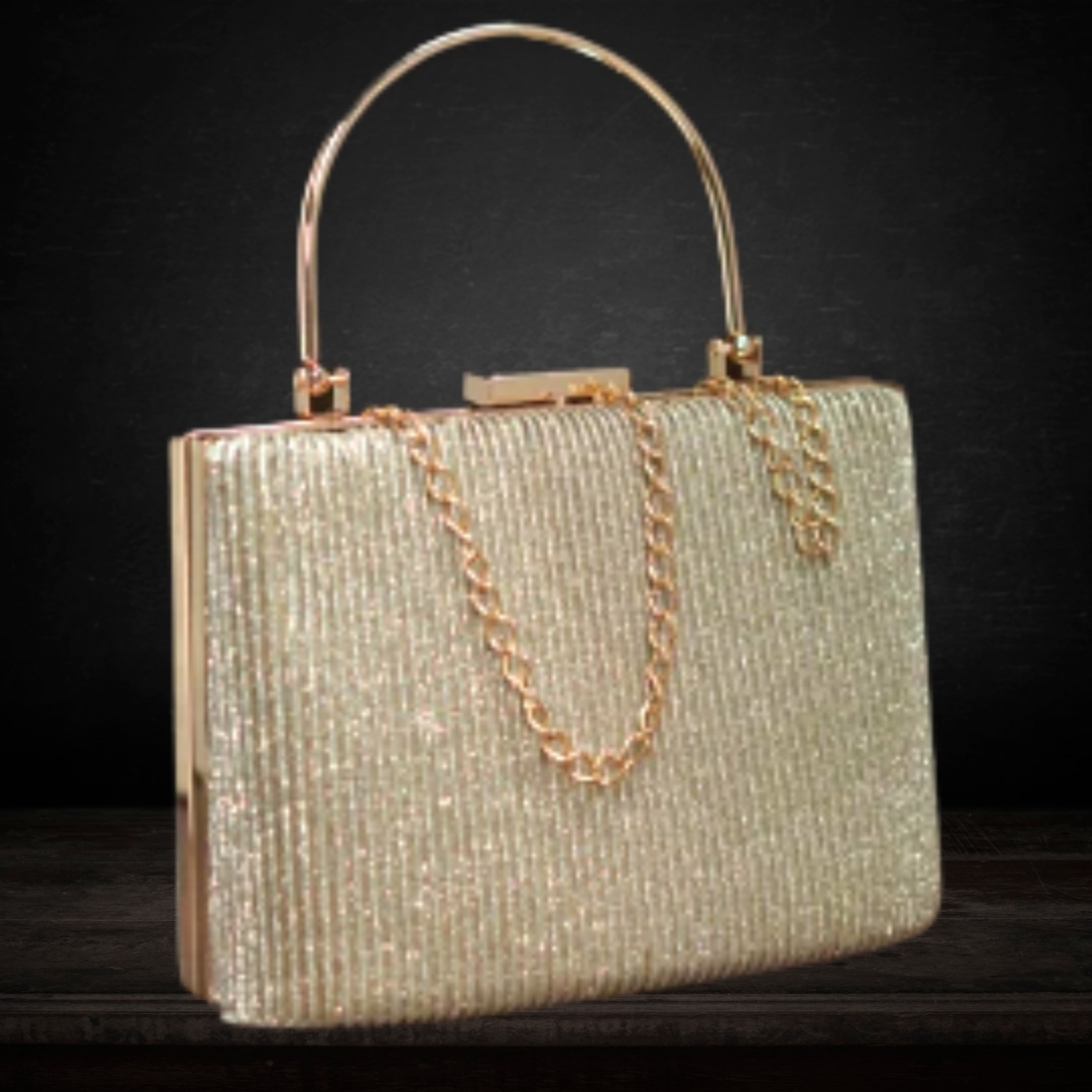 Glitter Top Handle Clutch Bag with Vertical Streak Design