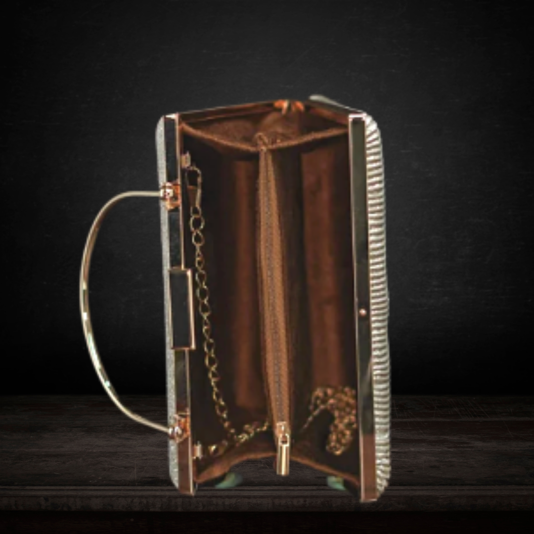 Glitter Top Handle Clutch Bag with Vertical Streak Design