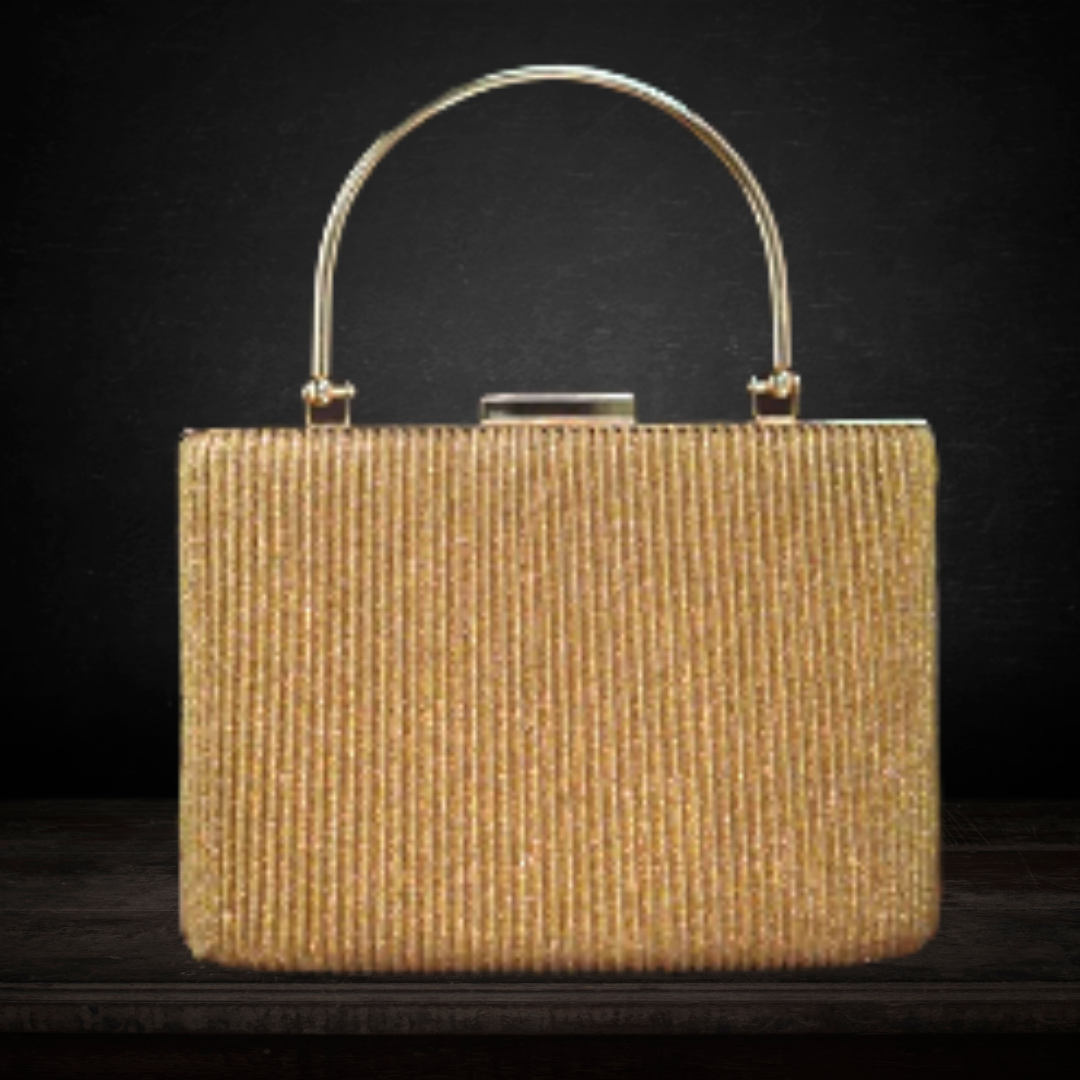 Glitter Top Handle Clutch Bag with Vertical Streak Design