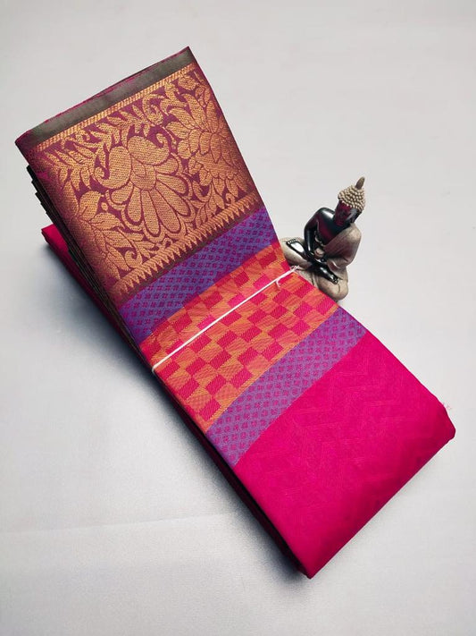Light Weight Semi-Silk Pink Saree